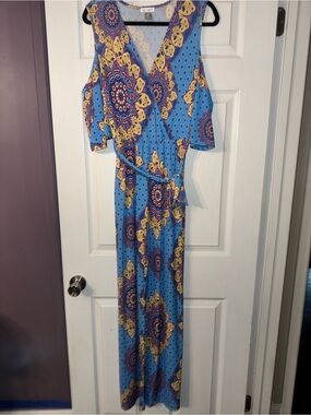 VENUS jumpsuit with Yellow and Purple Medallion Print